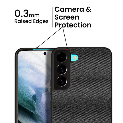 Soft Fabric & Leather Hybrid for Samsung Galaxy S21 FE Back Cover, Shockproof Protection Slim Hard Back Case (Black ,Brown)