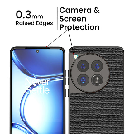 Kapa Soft Fabric & Leather Hybrid Protective Back Cover for OnePlus 12 | Shockproof Slim Hard Anti Slip Back Case (Black , Blue) - Mobizang
