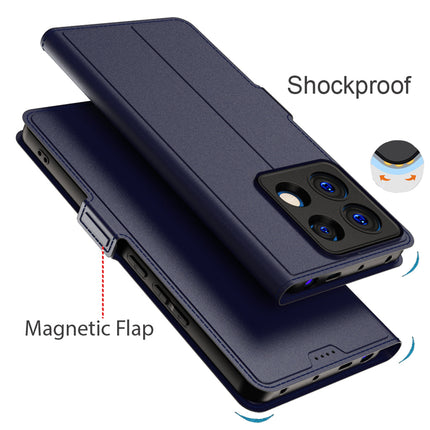 Kapa Noble Slim Magnetic Leather Flip Case Cover for Poco X6 PRO / Redmi Note 13 PRO | Card Holder Stand Leather Flip Wallet Case (Blue) - Mobizang