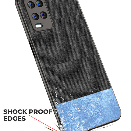 Soft Fabric & Leather Hybrid for Oppo A54 (4G) Back Cover, Shockproof Protection Slim Hard Back Case (Black, Blue)