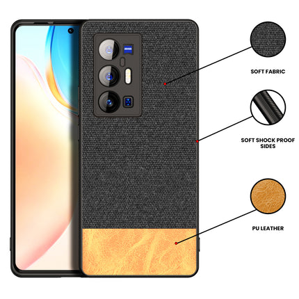 Soft Fabric & Leather Hybrid Protective Case Cover for Vivo X70 PRO PLUS (Black,Brown)