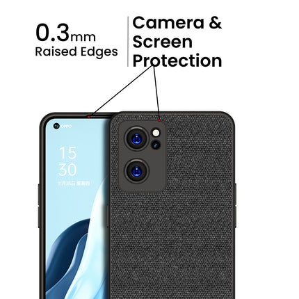 Soft Fabric Hybrid for Oppo Reno 7 (5G) Back Cover, Shockproof Protection Slim Hard Back Case (Black)
