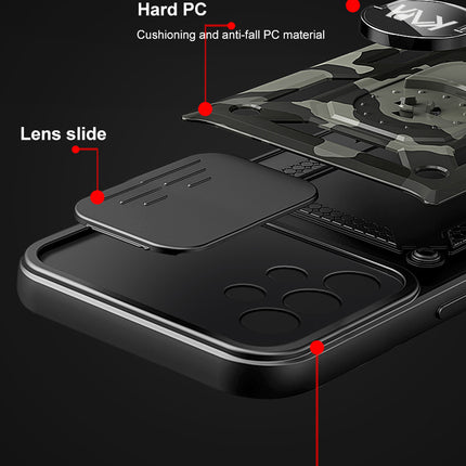 Tank Back Cover for Samsung Galaxy A73 (5G) , Inbuilt Ring + Slider Shockproof Lens Protection Case (Black)