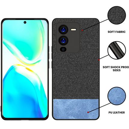 Kapa Soft Fabric & Leather Hybrid Protective Case Cover for Vivo V25 PRO (5G) (Black,Blue)