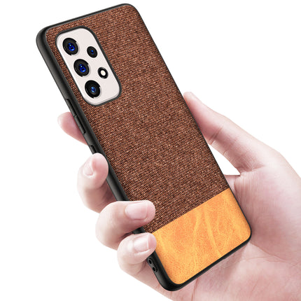 Soft Fabric & Leather Hybrid for Samsung Galaxy A73 Back Cover, Shockproof Protection Slim Hard Back Case (Brown)