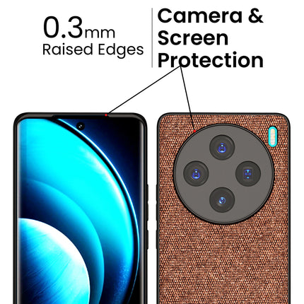 Kapa Soft Fabric & Leather Hybrid Protective Back Cover for Vivo X100 | Shockproof Slim Hard Anti Slip Back Case (Brown)