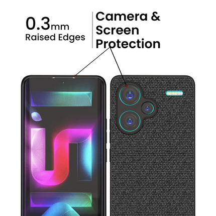 Kapa Soft Fabric & Leather Hybrid Protective Back Cover for Redmi Note 13 PRO PLUS | Shockproof Slim Hard Anti Slip Back Case (Black , Blue) - Mobizang