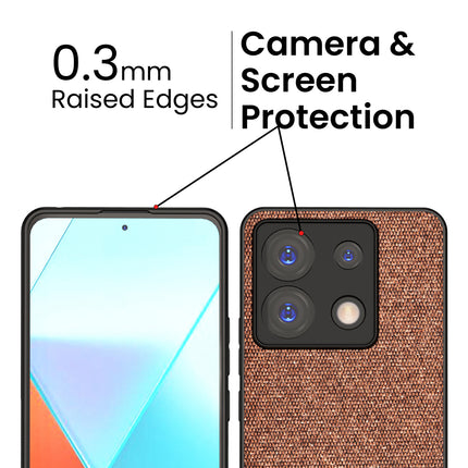 Kapa Soft Fabric & Leather Hybrid Protective Back Cover for Redmi Note 13 PRO | Shockproof Slim Hard Anti Slip Back Case (Brown)