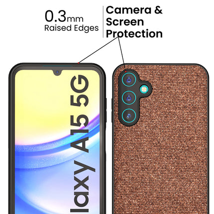 Kapa Soft Fabric & Leather Hybrid Protective Back Cover for Samsung Galaxy A15 | Shockproof Slim Hard Anti Slip Back Case (Brown)