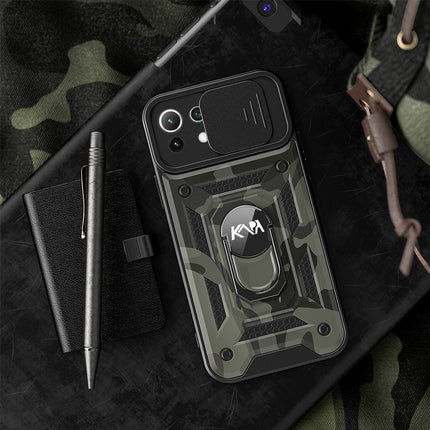 Tank Back Cover for Xiaomi Mi 11 Lite , Inbuilt Ring & Slider [Military Grade Protection] Shockproof Lens Protection Case (Black) - Mobizang