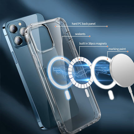 Mag Back Cover for iPhone 13 Pro Max (6.7 inch) , Clear Magnetic Case Compatible with Magsafe , Slim Shockproof  Hard Back Cover Soft Edges