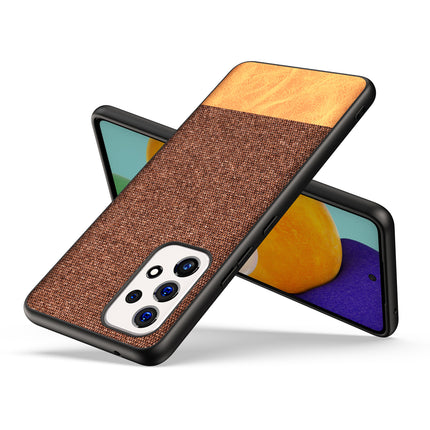 Soft Fabric & Leather Hybrid for Samsung Galaxy A73 Back Cover, Shockproof Protection Slim Hard Back Case (Brown)
