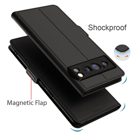 Kapa Noble Slim Magnetic Leather Flip Case Cover for Google Pixel 8 PRO | Card Holder Stand Leather Flip Wallet Case (Black)