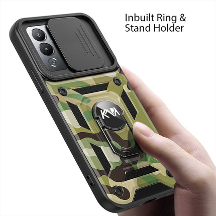Kapa Tank Back Cover for Tecno Pova 4 Pro | Inbuilt Ring + Slider Shockproof Lens Protection Case (Green)