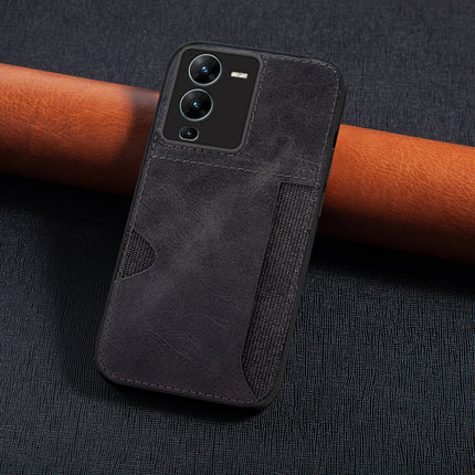 Kapa Razor Wallet Back Case for VIVO V25 PRO (5G) | Slim PU Leather & Fabric Cover with Inbuilt Card Pocket (Black)