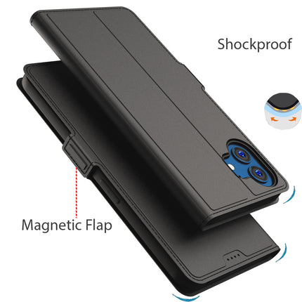 Kapa Noble Slim Magnetic Leather Flip Case Cover for Nothing Phone 2 | Card Holder Stand Leather Flip Wallet Case (Black)