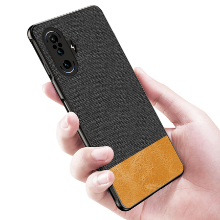 Soft Fabric & Leather Hybrid Protective Case Cover for Poco F3 GT (Black,Brown)