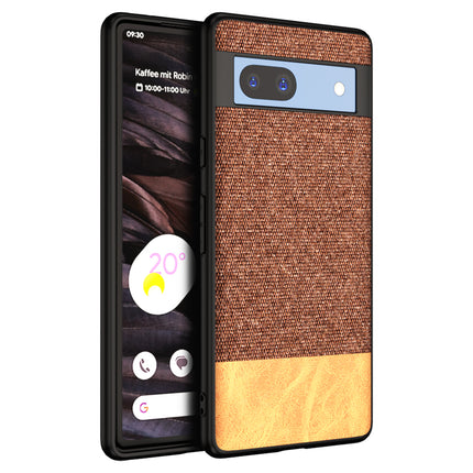 Kapa Soft Fabric & Leather Hybrid Protective Case Cover for Google Pixel 7A | Shockproof Slim Hard Anti Slip Back Case (Brown) - Mobizang