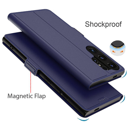 Kapa Noble Slim Magnetic Leather Flip Case Cover for Samsung Galaxy S24 Ultra | Card Holder Stand Leather Flip Wallet Case (Blue) - Mobizang