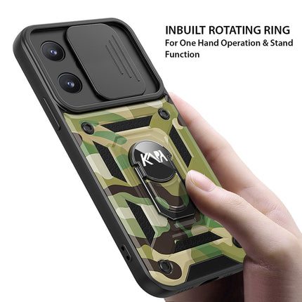 Kapa Tank Back Cover for Realme 9 pro Plus, Inbuilt Ring + Slider Shockproof Lens Case (Green)
