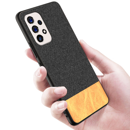 Soft Fabric & Leather Hybrid for Samsung Galaxy A73 Back Cover, Shockproof Protection Slim Hard Back Case (Black ,Brown) - Mobizang