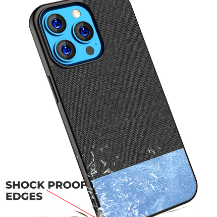 Soft fabric & Leather Hybrid Protective Case Cover for Apple iphone 13 Pro Max (Black,Blue)