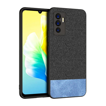 Soft Fabric & Leather Hybrid Protective Case Cover for Vivo V23E (Black ,Blue) - Mobizang