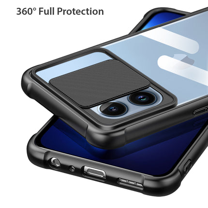 Slider Back Cover for Apple iPhone 13 Pro Max , [Military Grade Protection] Shockproof Slim Clear Camera Shield Bumper Back Case (Black)