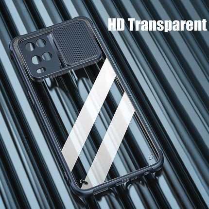 Slider Back Cover for Oppo A54 , [Military Grade Protection] Shockproof Slim Clear Camera Shield Bumper Back Case (Blue)