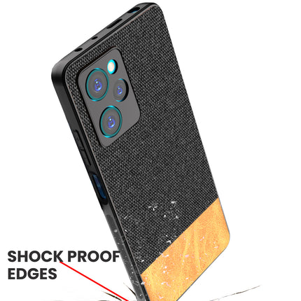 Kapa Soft Fabric & Leather Hybrid for Poco X5 PRO Back Cover | Shockproof Hybrid Slim Hard Anti Slip Back Case (Black, Brown)