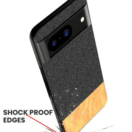 Kapa Soft Fabric & Leather Hybrid Protective Back Cover for Google Pixel 8 PRO | Shockproof Slim Hard Anti Slip Back Case (Black::Brown)