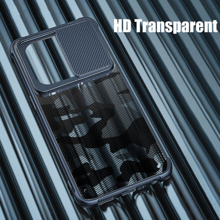 Camo Slider Back Cover for Apple iPhone 13 Pro Max , [Military Grade Protection] Shockproof Slim Clear Camera Shield Bumper Back Case (Blue)