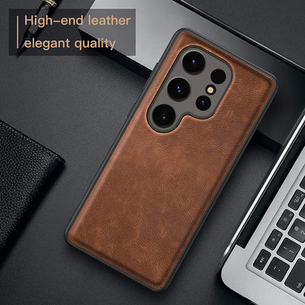 Kapa Tux Leather Back Cover for Samsung Galaxy S24 Ultra | Slim Shockproof Camera Protection Bumper Case (Brown) - Mobizang