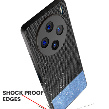 Kapa Soft Fabric & Leather Hybrid Protective Back Cover for Vivo X100 | Shockproof Slim Hard Anti Slip Back Case (Black , Blue)