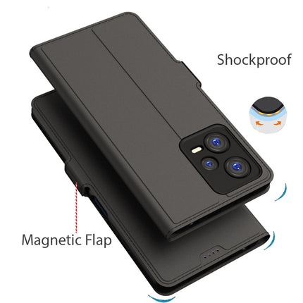 Kapa Noble Slim Magnetic Leather Flip Cover for Redmi Note 12 PRO PLUS | Card Holder Stand Leather Flip Wallet Case (Black)
