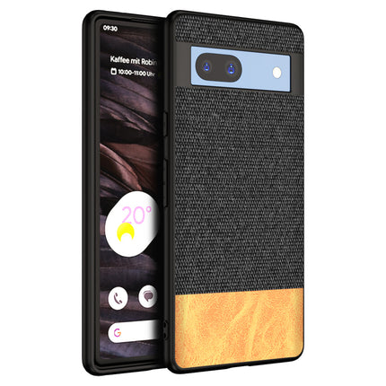 Kapa Soft Fabric & Leather Hybrid Protective Case Cover for Google Pixel 7A | Shockproof Slim Hard Anti Slip Back Case (Black,Brown)