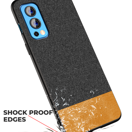 Soft Fabric & Leather Hybrid Protective Case Cover for OnePlus Nord 2 (5G) / One Plus Nord 2 (5G) (Black,Brown) - Mobizang