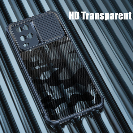 Camo Slider Back Cover for Oppo A54 , [Military Grade Protection] Shockproof Slim Clear Camera Shield Bumper Back Case (Blue)