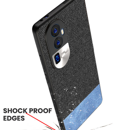 Kapa Soft Fabric & Leather Hybrid Protective Back Cover for Oppo Reno 10 Pro Plus | Shockproof Slim Hard Anti Slip Back Case (Black::Blue) - Mobizang