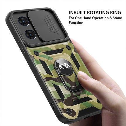 Kapa Tank Back Cover for Oppo Reno 7 (5G), Inbuilt Ring + Slider Shockproof Lens Case (Green)