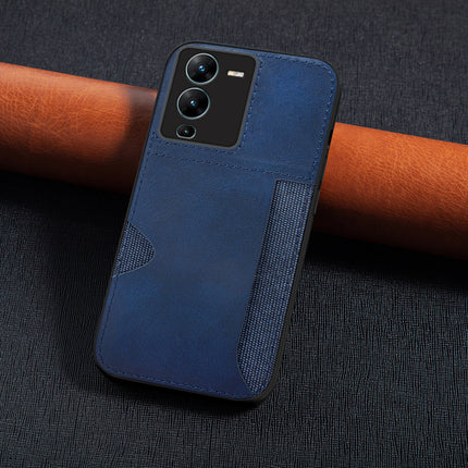 Kapa Razor Wallet Back Case for VIVO V25 PRO (5G) | Slim PU Leather & Fabric Cover with Inbuilt Card Pocket (Blue)