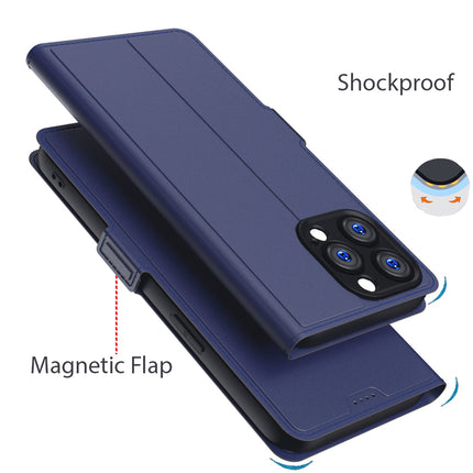 Kapa Noble Slim Magnetic Leather Flip Case Cover for Apple iPhone 15 Pro | Card Holder Stand Leather Flip Wallet Case (Blue)