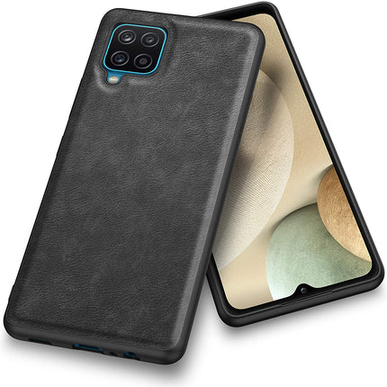 Tux Back Case for Samsung Galaxy A12 / F12 / M12 , Slim Leather Case with Soft Edge Shockproof Back Cover (Black) - Mobizang