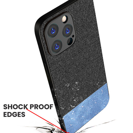 Kapa Soft Fabric & Leather Hybrid Protective Back Cover for Apple iPhone 15 Pro Max | Shockproof Slim Hard Anti Slip Back Case (Black::Blue)
