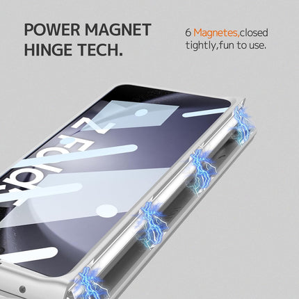 Kapa Contrast Magnetic Hinge Case for Samsung Galaxy Z Fold 5 | Inbuilt S-Pen Holder Stand Hybrid Back Cover (Cream with Orange Pen) - Mobizang
