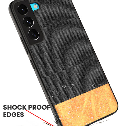 Soft Fabric & Leather Hybrid for Samsung Galaxy S21 FE Back Cover, Shockproof Protection Slim Hard Back Case (Black ,Brown)