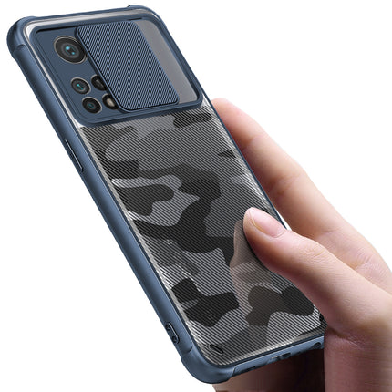 Camo Slider Back Cover for Mi 10T / Mi 10T PRO , [Military Grade Protection] Shockproof Slim Clear Camera Shield Bumper Back Case (Blue)