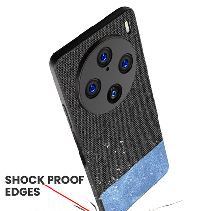 Kapa Soft Fabric & Leather Hybrid Protective Back Cover for Vivo X100 Pro | Shockproof Slim Hard Anti Slip Back Case (Black , Blue)