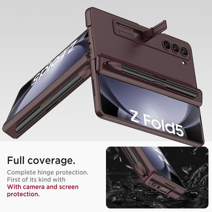 Kapa Magnetic Hinge Case for Samsung Galaxy Z Fold 5 | Inbuilt S-Pen Holder Stand Hybrid Back Cover (Wine Red)