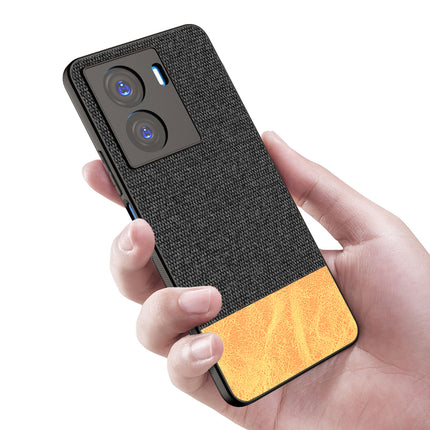 Kapa Soft Fabric & Leather Hybrid Protective Case Cover for IQOO Z7 / Z7S (5G) | Shockproof Slim Hard Anti Slip Back Case (Black,Brown)
